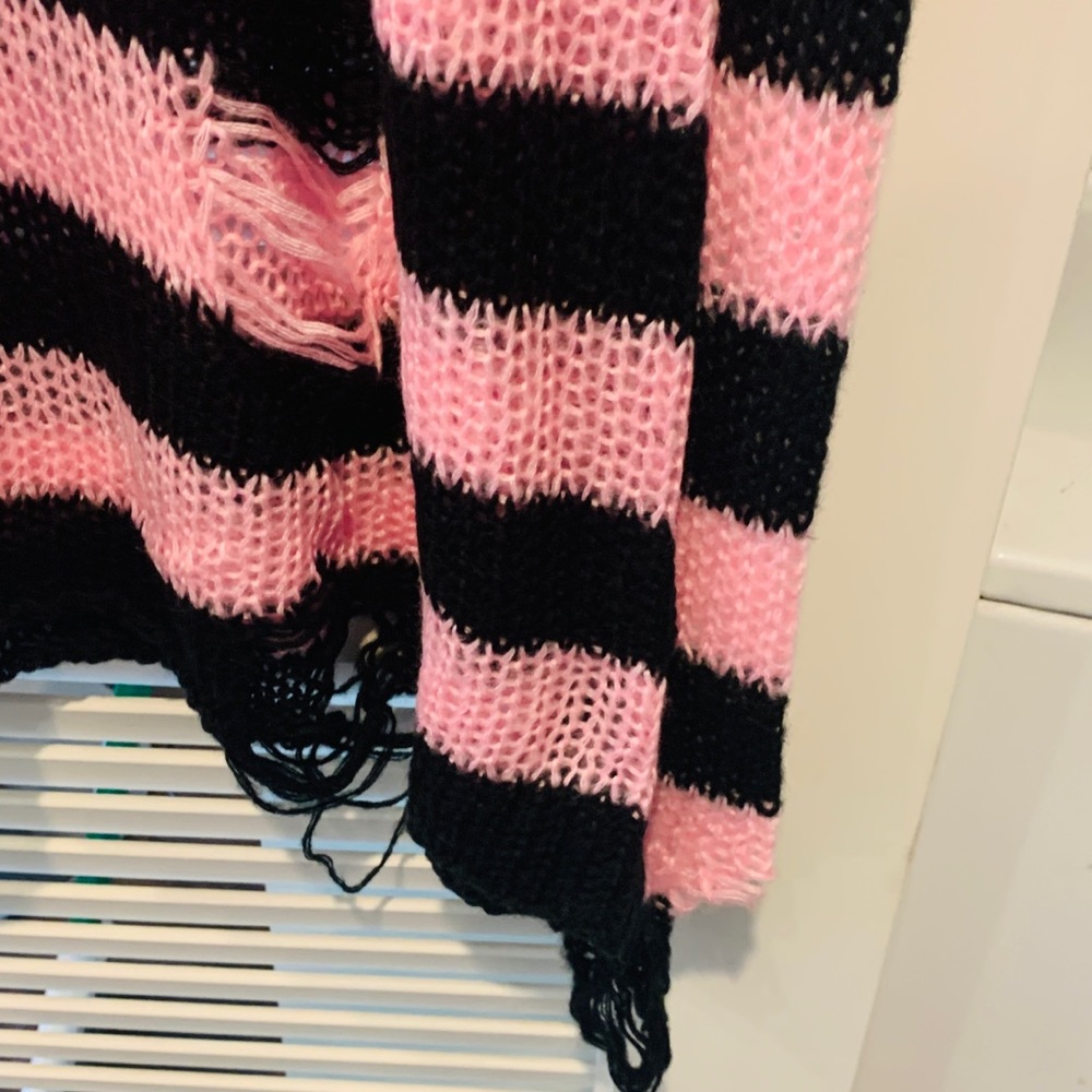 Widow Pink/Black Distressed Knit Sweater - Picture 5 of 10